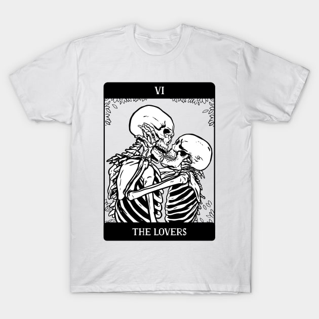 The Lovers Tarot Card Occult Gothic Skeleton Halloween Skull T-Shirt by Kribis